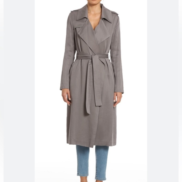 Badgley Mischka Angelina Lyocell Trench Coat Gray Women’s Size Large - Picture 3 of 15